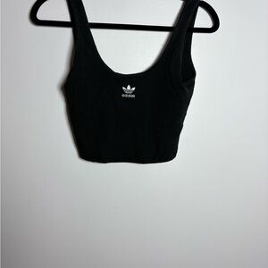 adidas Black Ribbed Crop Tank Top with Trefoil